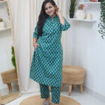 Teal Bloom Cotton Kurti Set