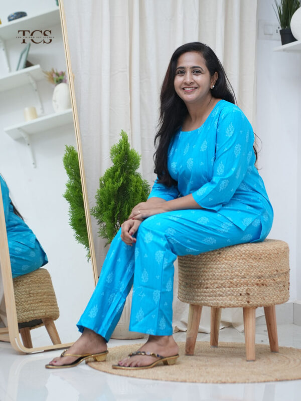 Sky Blue Handblock Printed Co-Ord Set