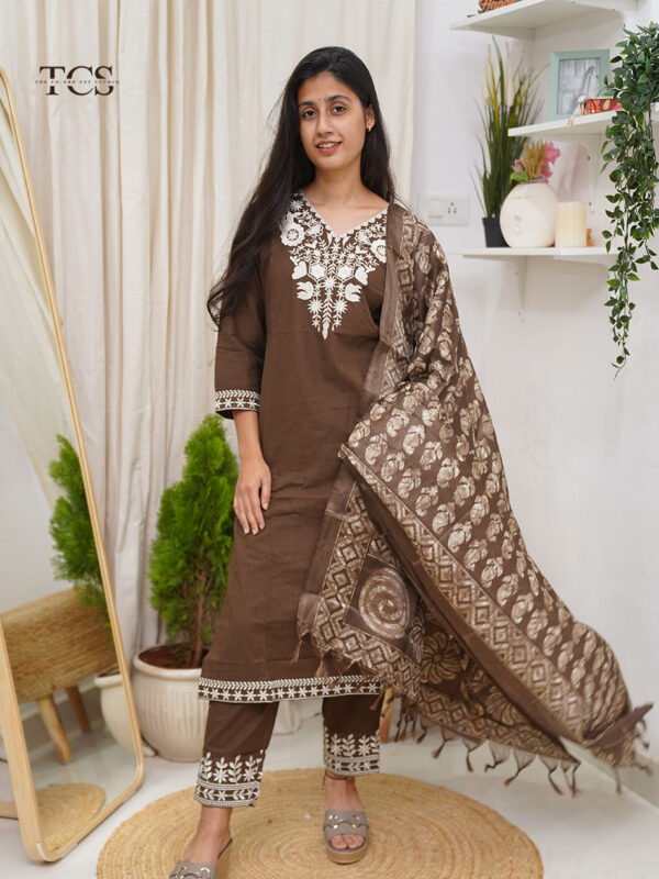 Chocolate Brown Embroidered 3 piece Co-ord sets