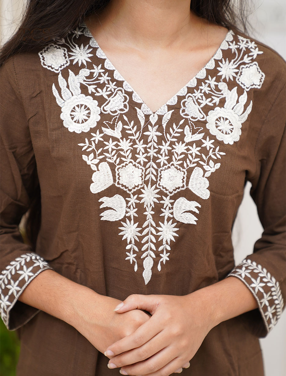 Chocolate Brown Embroidered Co-Ord Set with Dupatta (15)
