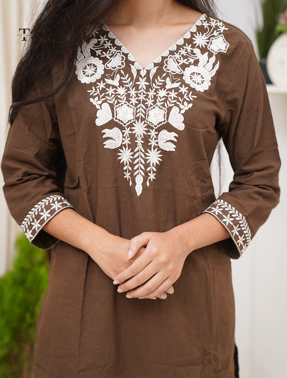 Chocolate Brown Embroidered Co-Ord Set with Dupatta (17)