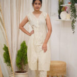 Ivory Striped Sleeveless Kurti Set