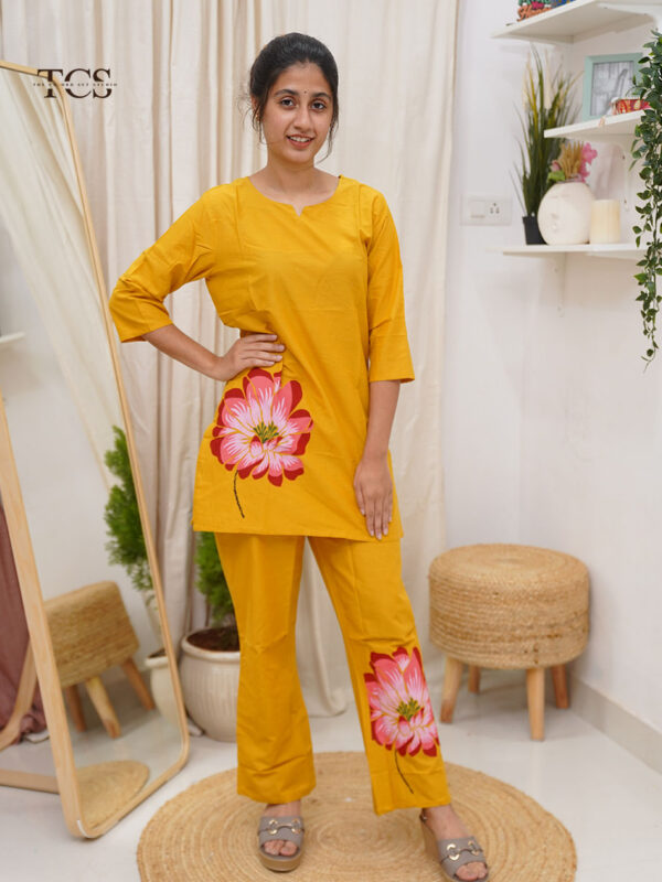 Mustard Yellow Floral Hand-Painted Co-Ord Set