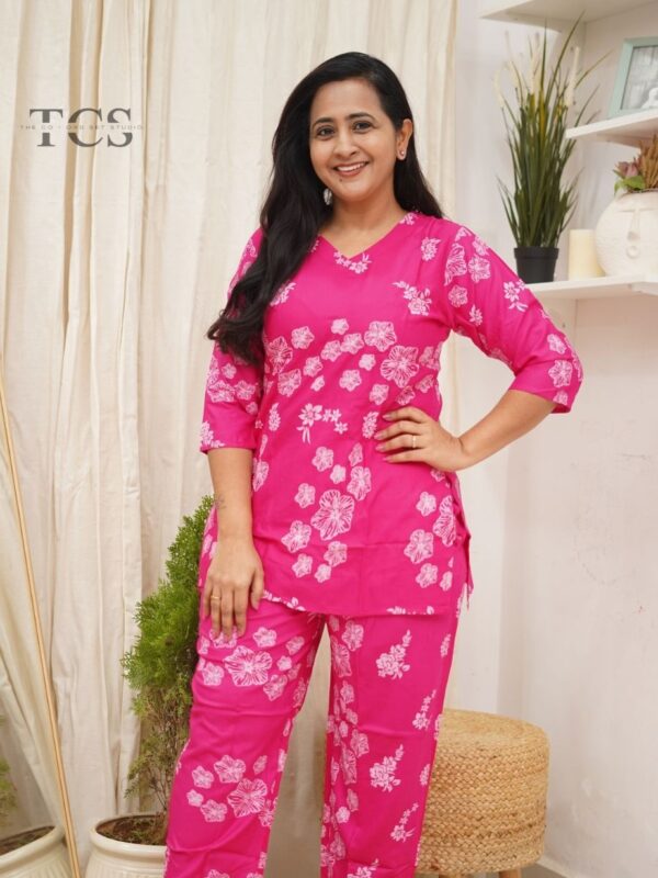Pink Blossom Floral Cotton Slim Fit Co-Ord Set