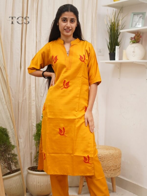 Golden Aura Embroidered cottonsilk Kurti Set