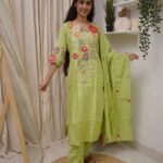 Lime Green Floral Embroidered Kurti Set