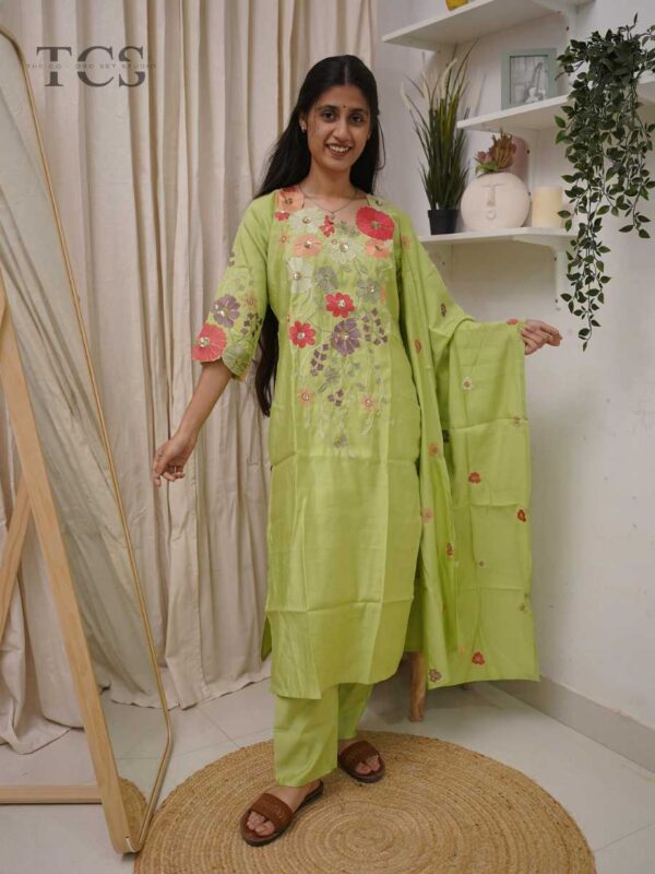 Lime Green Floral Embroidered Kurti Set