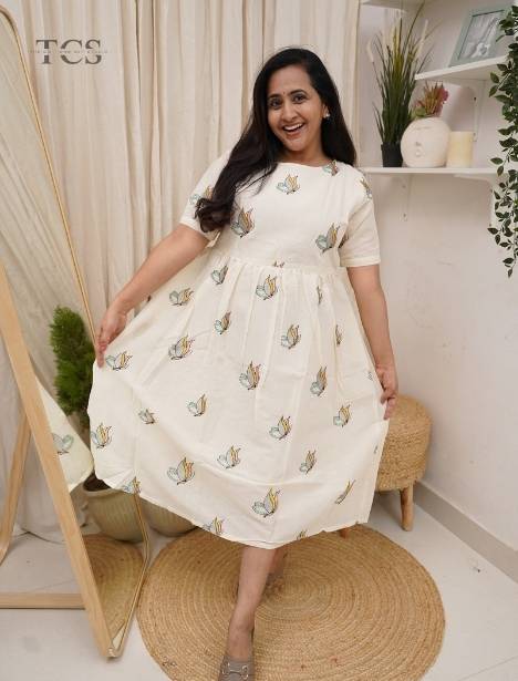 Ivory Printed Flared Frock