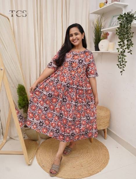 Red Printed Flared Frock