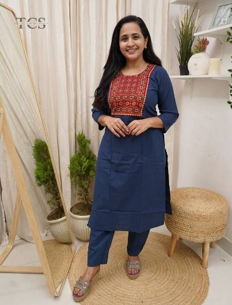 Ivory Embroidered print Kurti Set