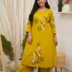 Mustard Meadow Bloom Embroidered Cotton Kurti Set