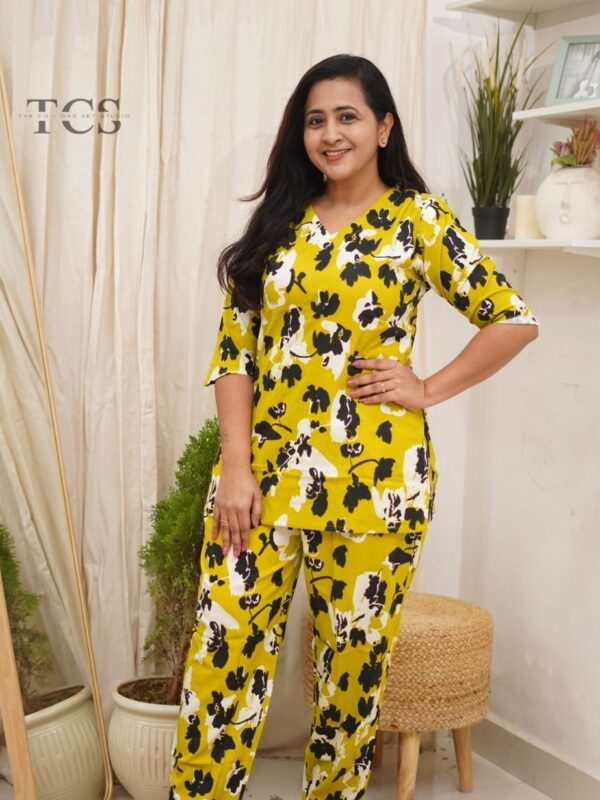 Lime Bloom Abstract Cotton Slim Fit Co-Ord Set