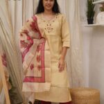 Golden Petal Charm Cotton Kurti Set
