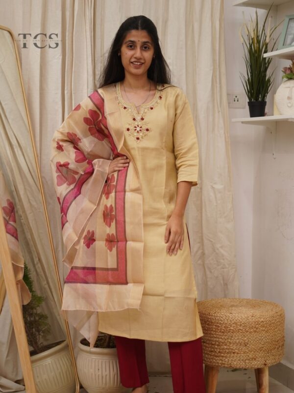 Golden Petal Charm Cotton Kurti Set