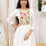 Ivory Blossom Chanderi Embroidered Frock