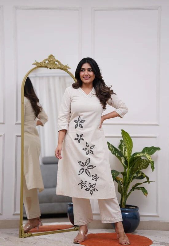 Sunburst Cotton Flex Embroidered Kurti Co-Ord Set